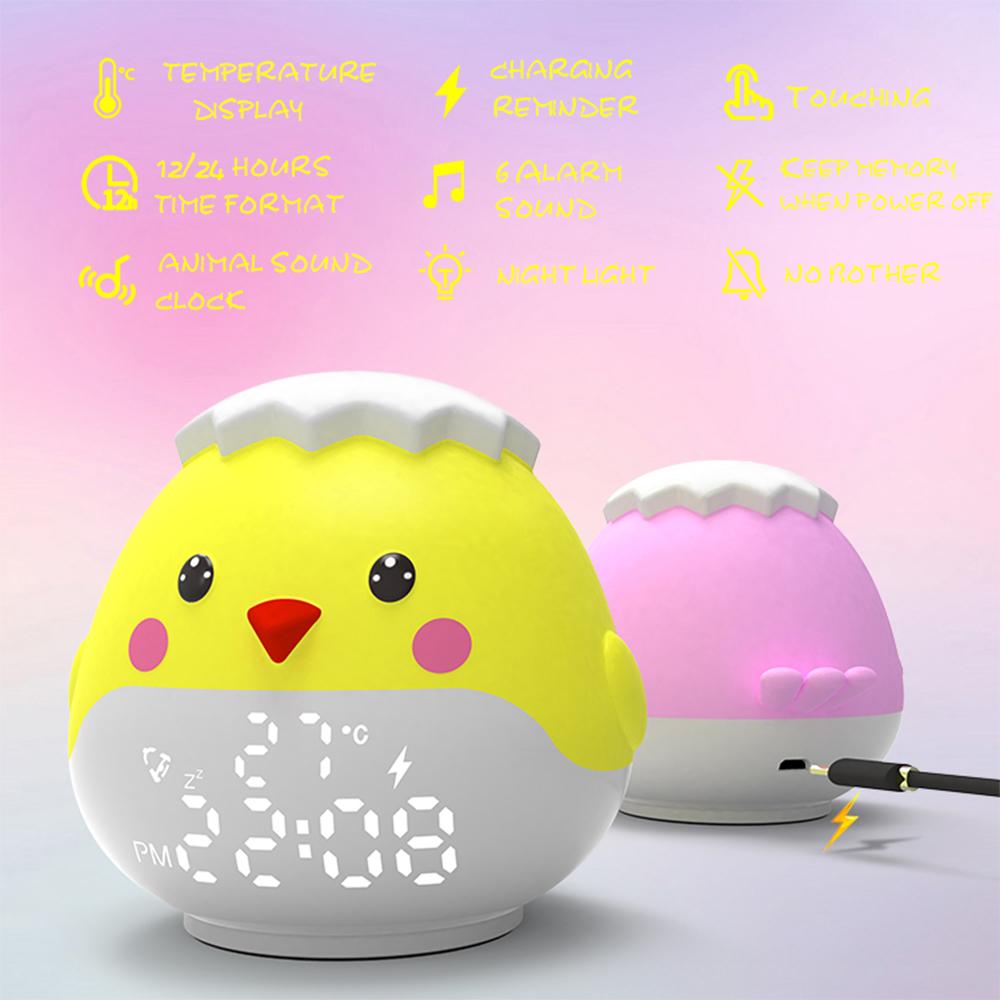 Cute Animal Alarm Clock For Kids Room With Led Display Night Light Touch Control 6 Sounds Effects 13