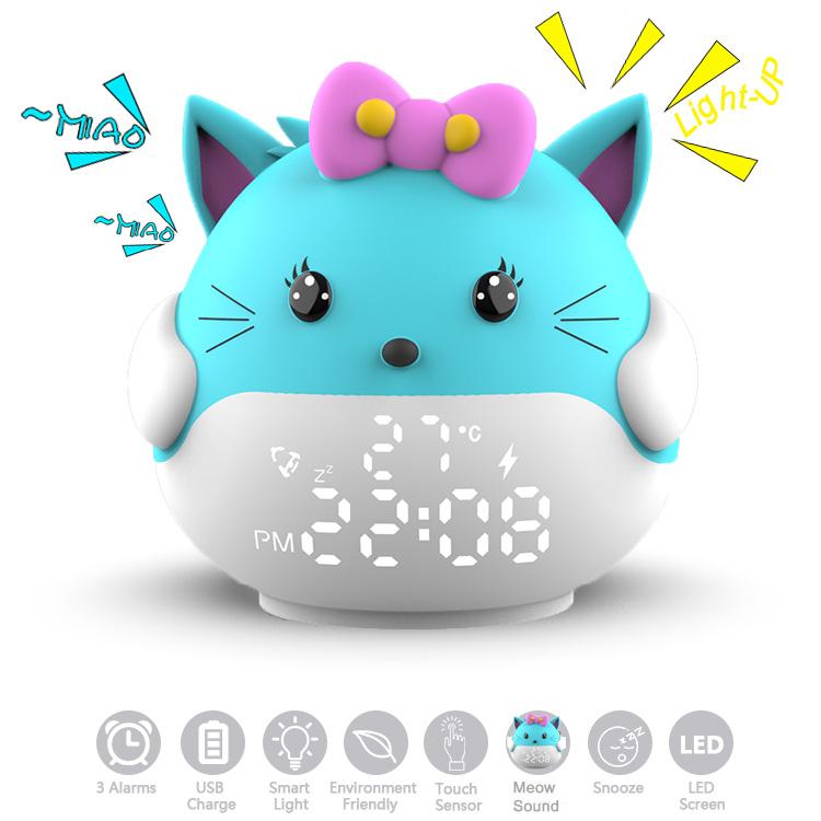 Cute Animal Alarm Clock For Kids Room With Led Display Night Light Touch Control 6 Sounds Effects 15