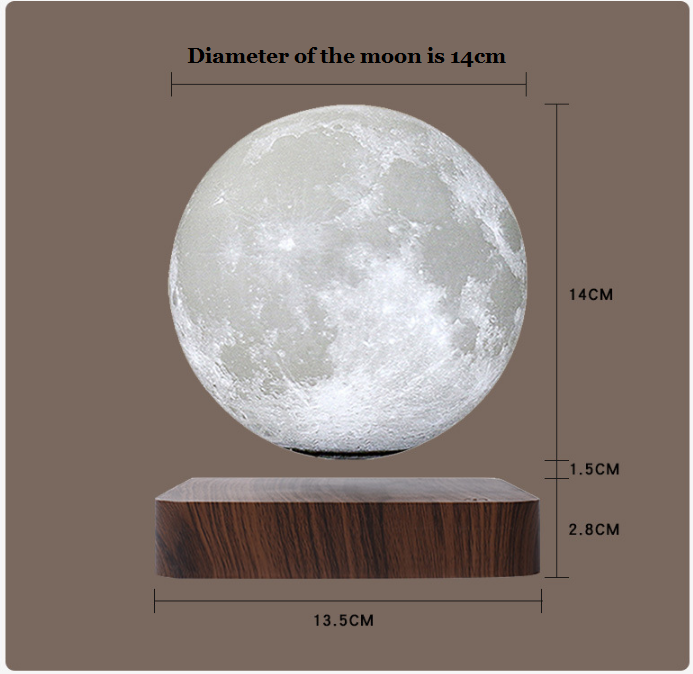 Levitating Moon Lamp 6 Floating Moon Lamp With Wooden Color Base 3d Printed Moonlight Globe Lamp With 3 Color Modes 3