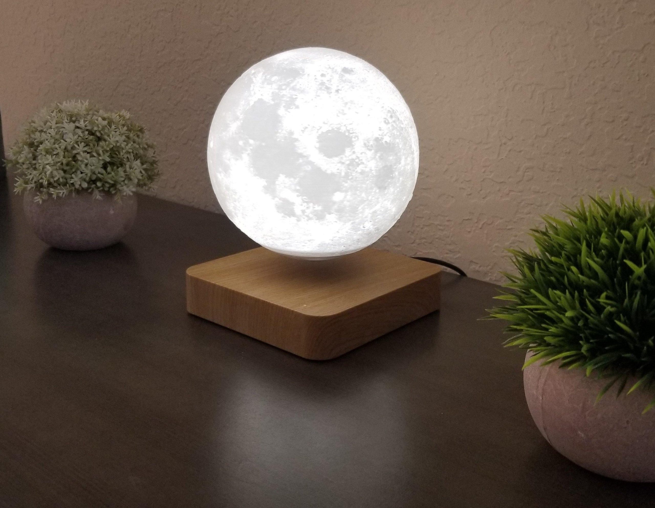 Levitating Moon Lamp 6 Floating Moon Lamp With Wooden Color Base 3d Printed Moonlight Globe Lamp With 3 Color Modes 4