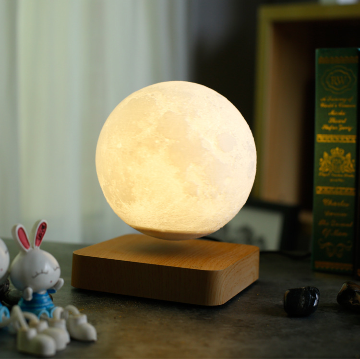 Levitating Moon Lamp 6 Floating Moon Lamp With Wooden Color Base 3d Printed Moonlight Globe Lamp With 3 Color Modes 4