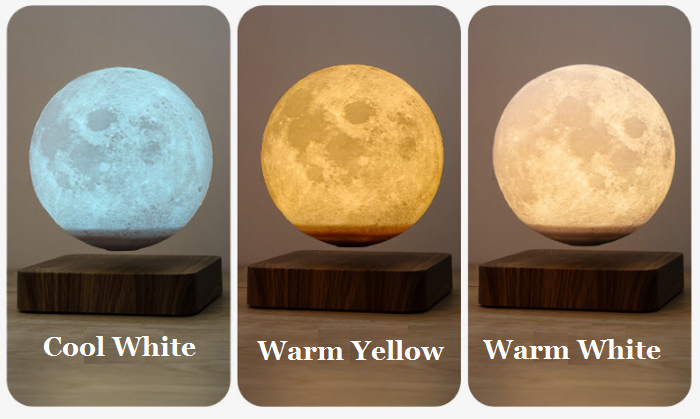 Levitating Moon Lamp 6 Floating Moon Lamp With Wooden Color Base 3d Printed Moonlight Globe Lamp With 3 Color Modes
