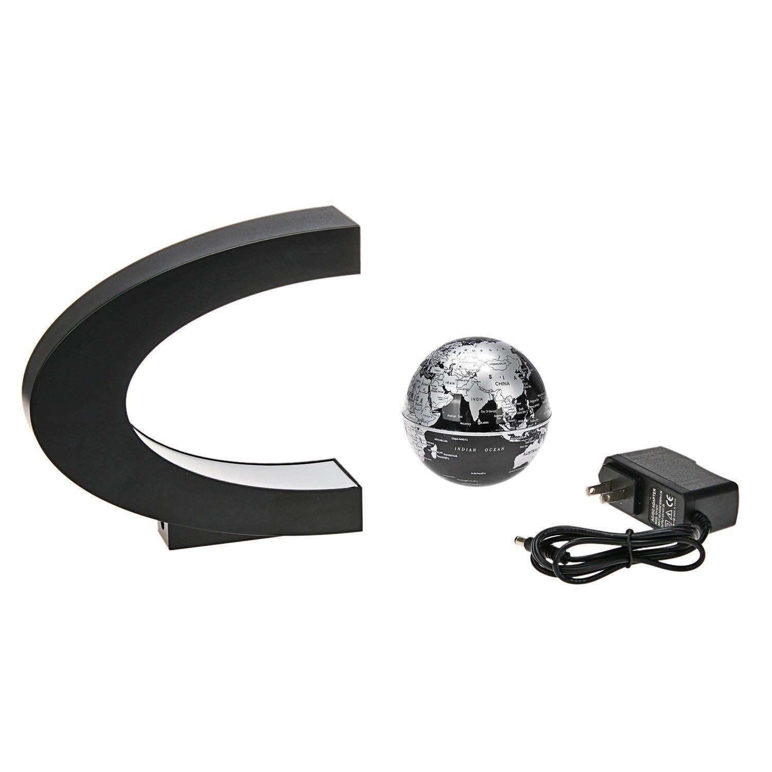 Levitation Black Globe With Led Lights C Shape Magnetic Floating World Map 4
