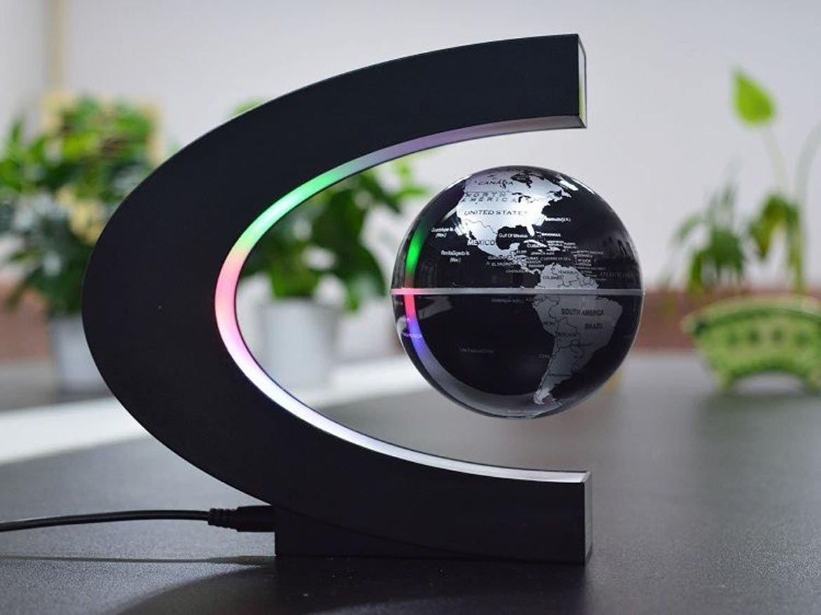 Levitation Black Globe With Led Lights C Shape Magnetic Floating World Map 5