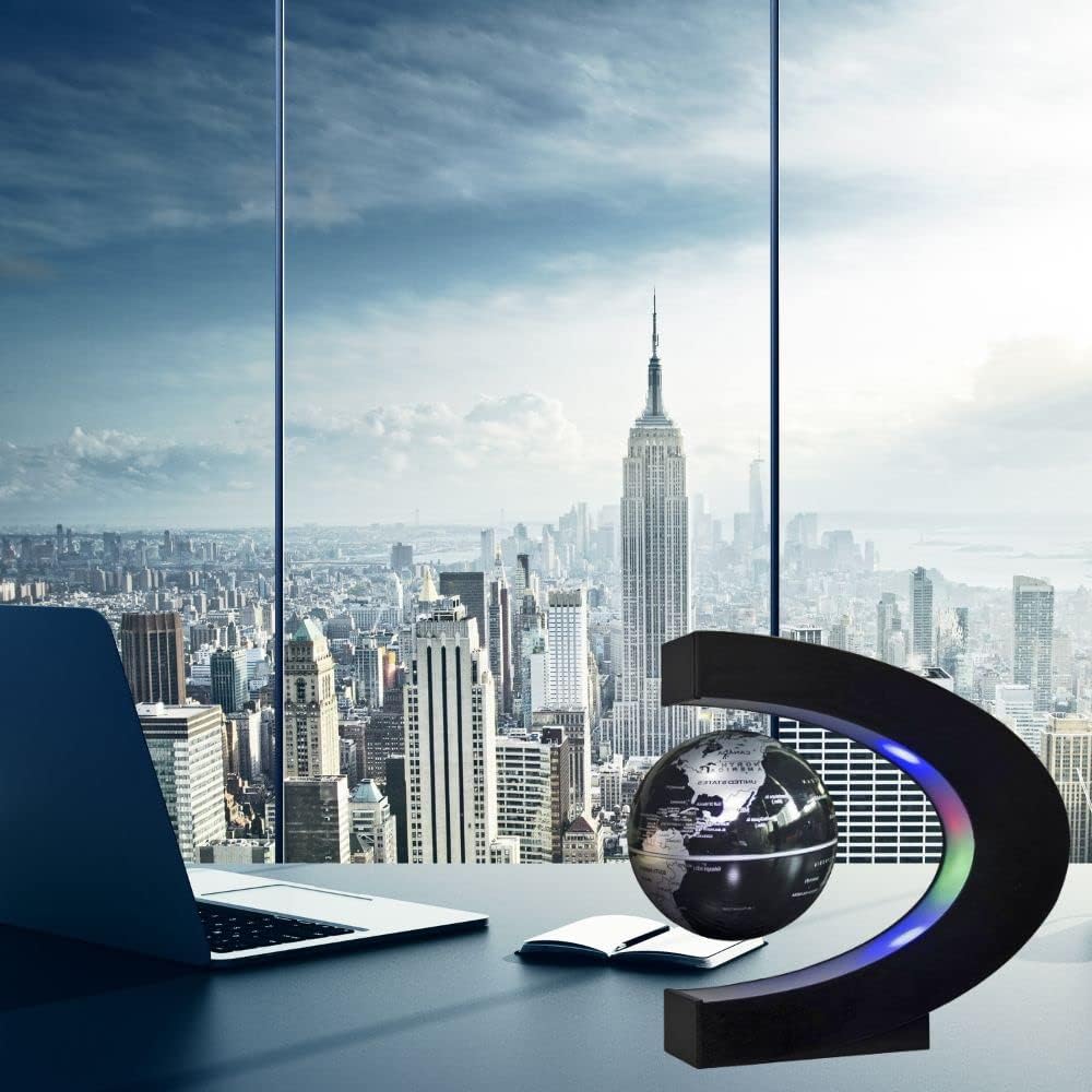 Levitation Black Globe with LED Lights C Shape Magnetic Floating World Map - Image 3