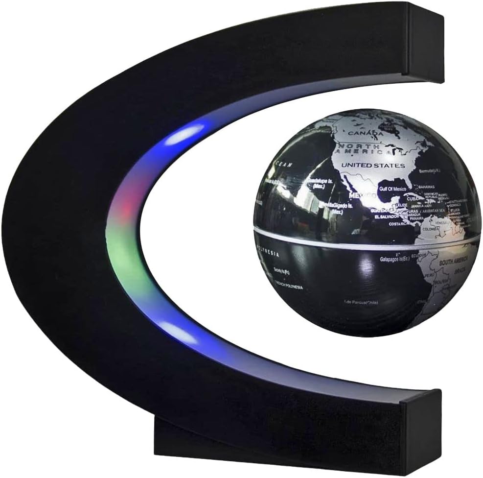 Levitation Black Globe with LED Lights C Shape Magnetic Floating World Map